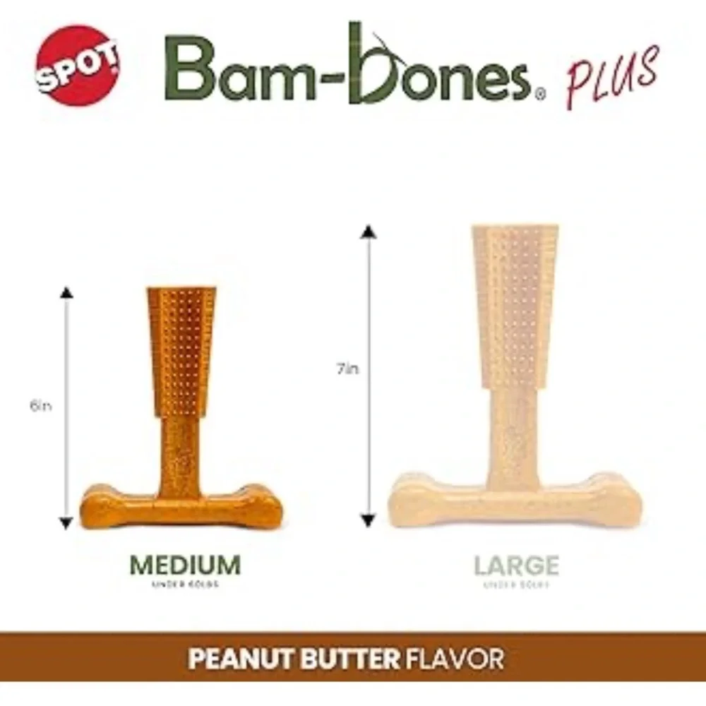 SPOT Bam-Bones PLUS Dog Chew Toy - Bamboo & Nylon, 4”, Peanut Butter Flavor- NWT